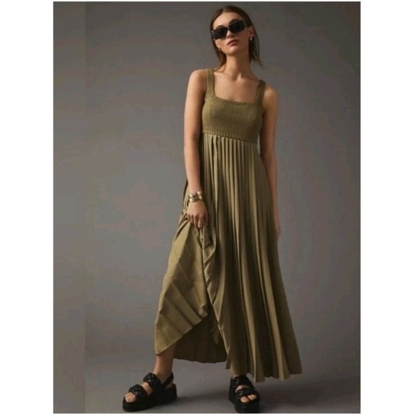 Anthropologie Dresses & Skirts - NWT Anthropologie Mare Mare Green Pleated Maxi Dress Olive Green Size XL